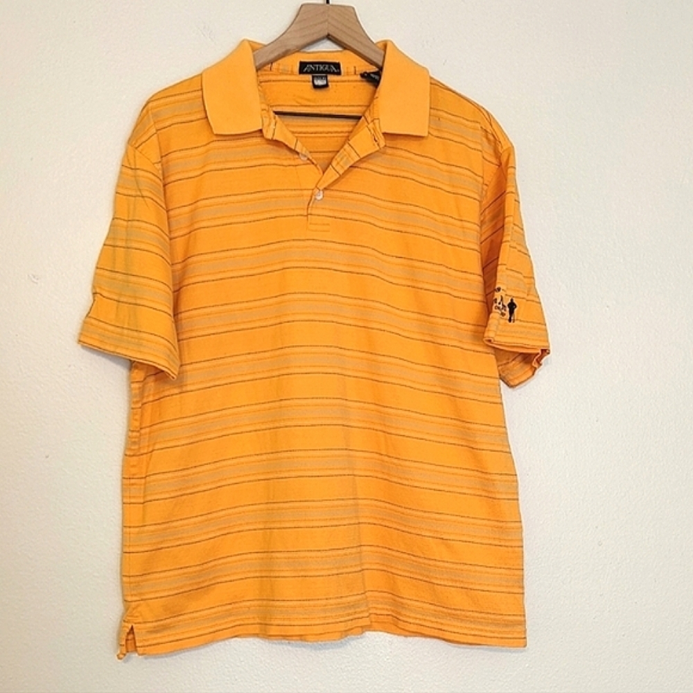 Antigua Byron Nelson Championship Golden Yellow Striped Golf Polo size Large